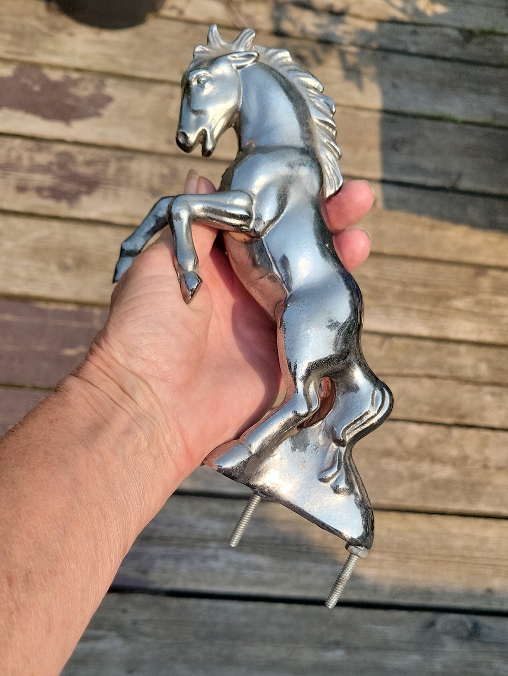Vintage Chrome Fighting Stallion Hood Ornament /Ford Mustang/United Pacific